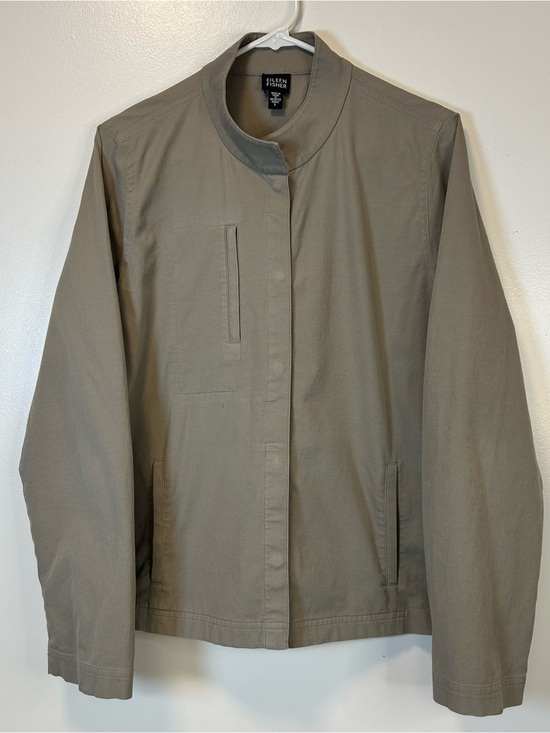 Eileen Fisher Jackets & Blazers - Eileen Fisher Khaki Canvas Shirt Jacket Button Up Mandarin Collar Women’s Large
